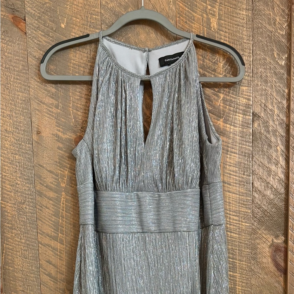 R&M Richards Silver Metallic Pleated Dress Top